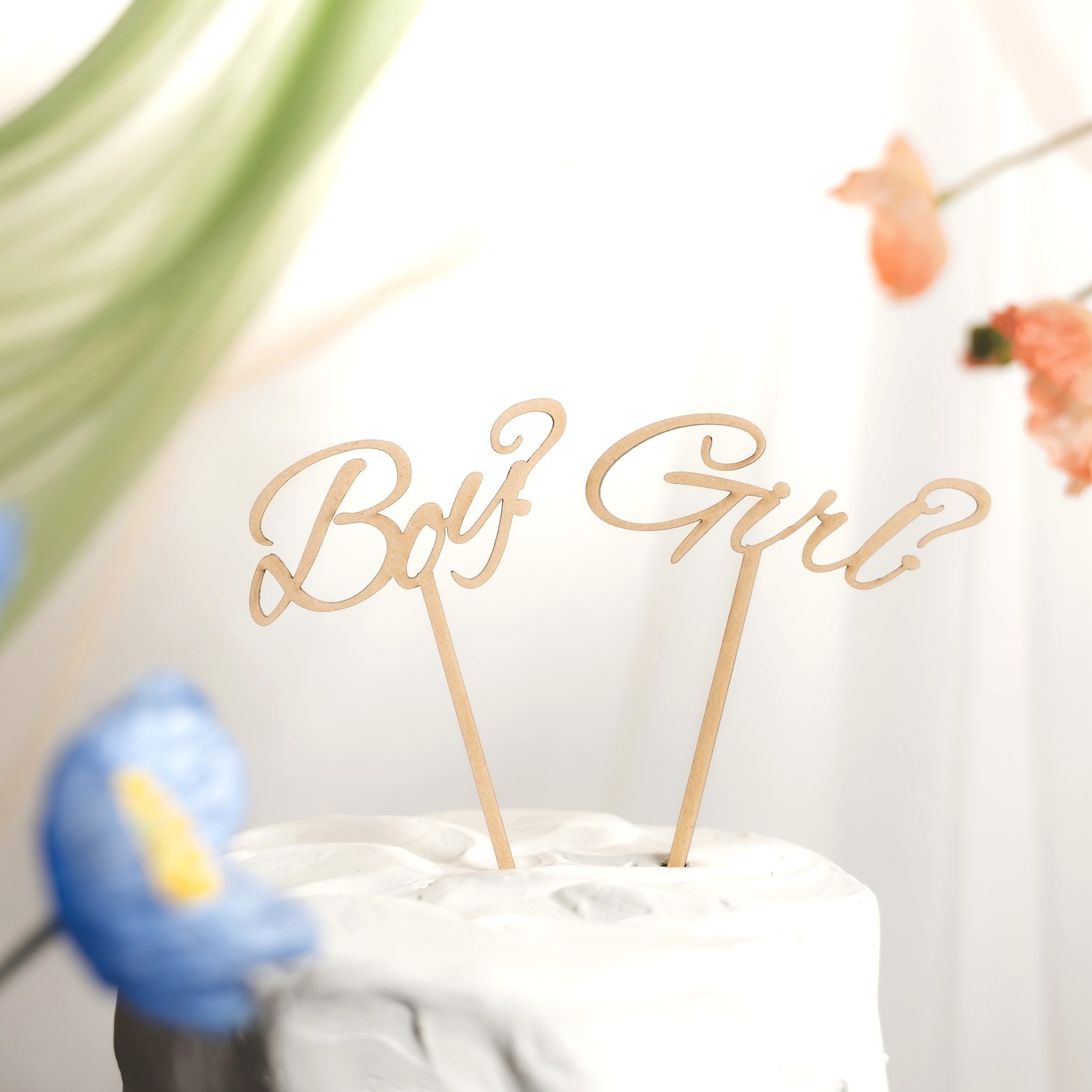 ジェンダーリビール Boy? Girl? 性別発表 ケーキトッパー ベビーシャワー マタニティフォト 木製