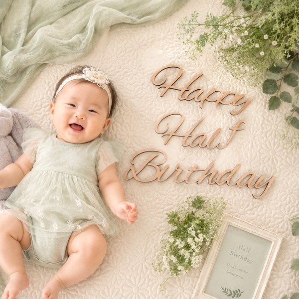 木製 レターバナー happy half birthday ハーフバースデー 誕生日 ハッピーバースデー