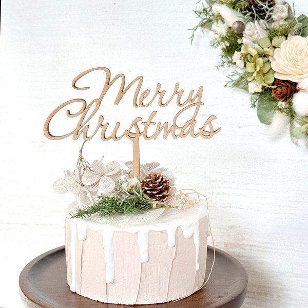 クリスマス ケーキトッパー メリークリスマス サンタ トナカイ ツリー クリスマスバナー 木製